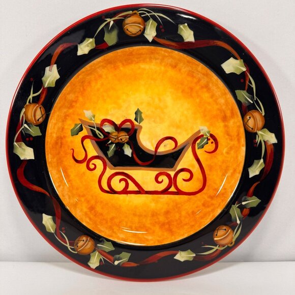 Christmas Dessert Plate Judy Westegaard Sleigh Certified International 8 1/2" - Picture 1 of 3